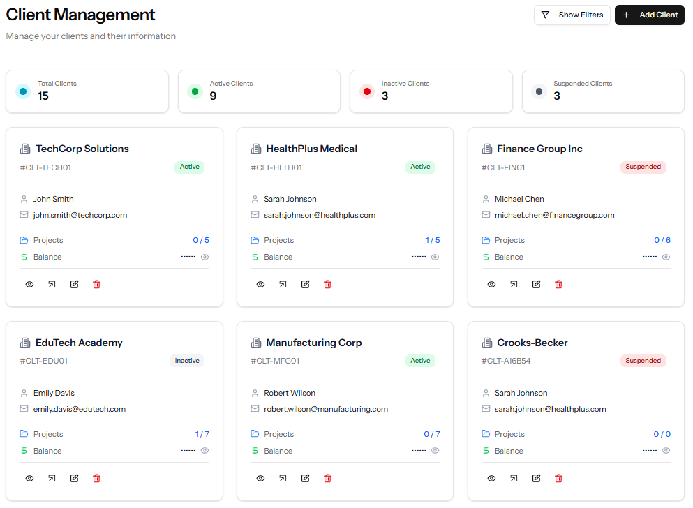 Client management grid